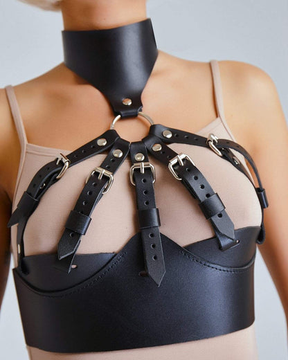 Leather Bra with Choker "Nox"