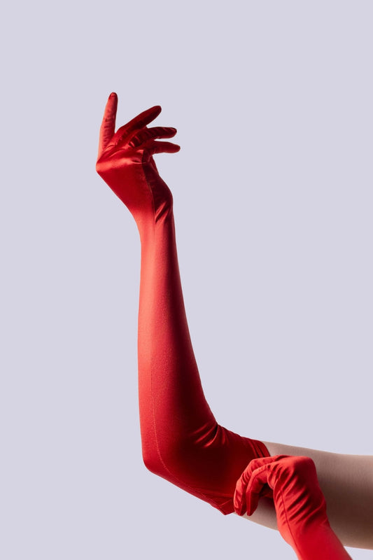 Red Long Shiny Satin Gloves